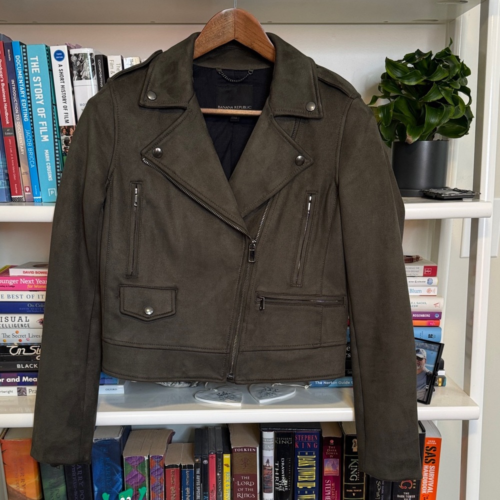 Banana Republic Vegan Suede, Olive Green, Women's Biker Jacket